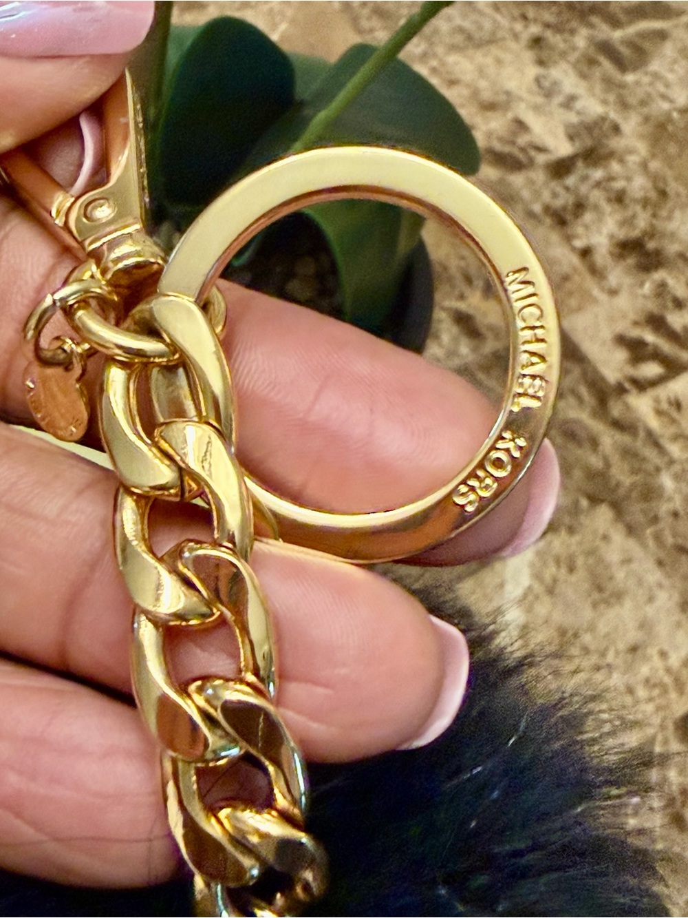 New Michael Kors Black Fur Pom Pom Bag Charm Key Ring with Gold Hardware - Picture 4 of 6